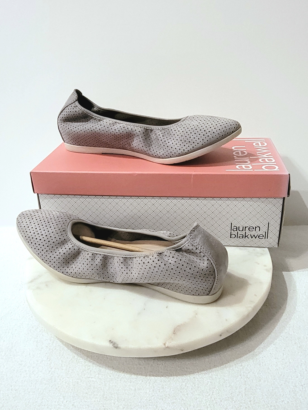 Lauren Blakwell Perforated Gray Ballet Flats